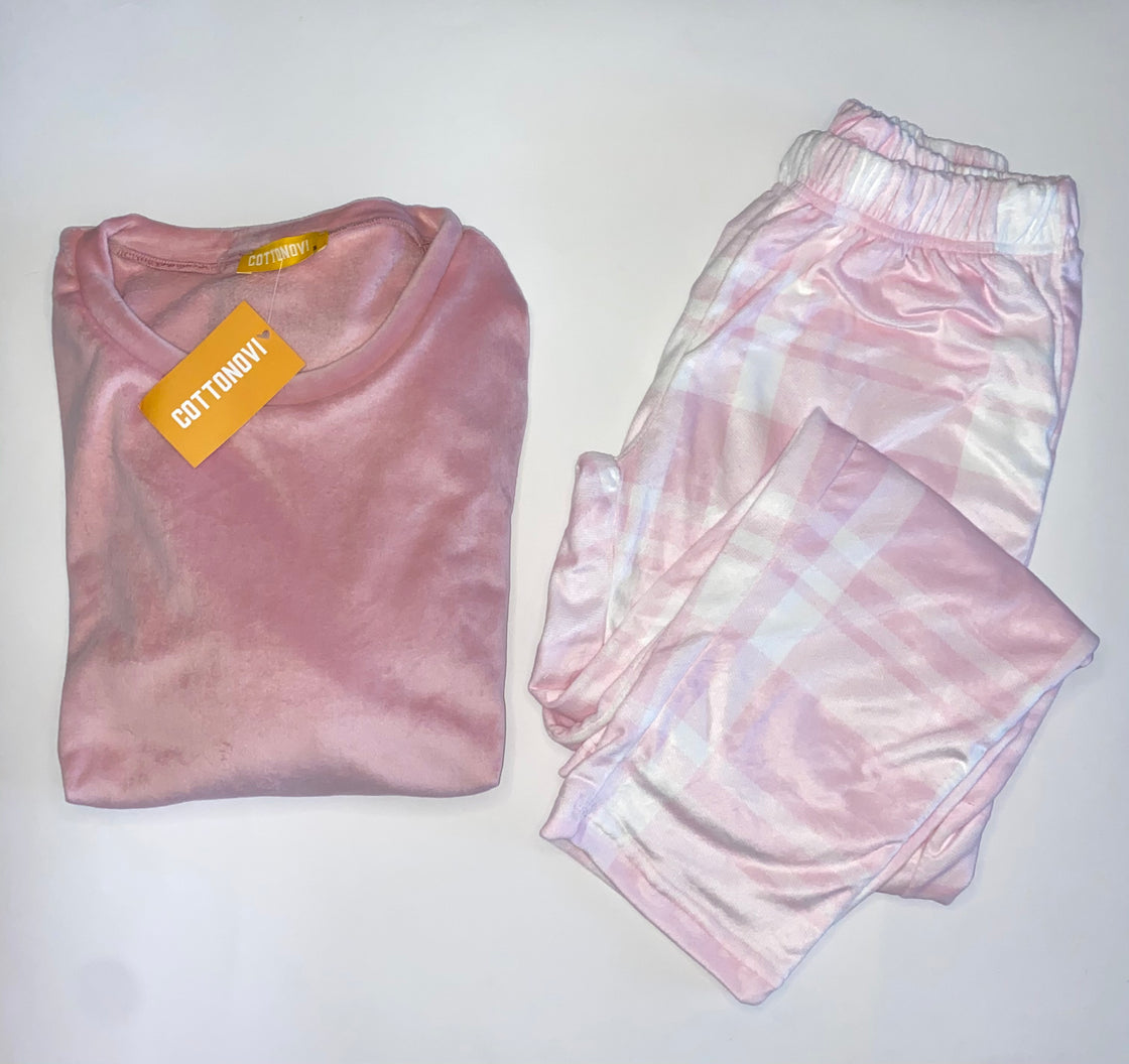 Cashmere/light pink plaid women Fleece Pyjamas