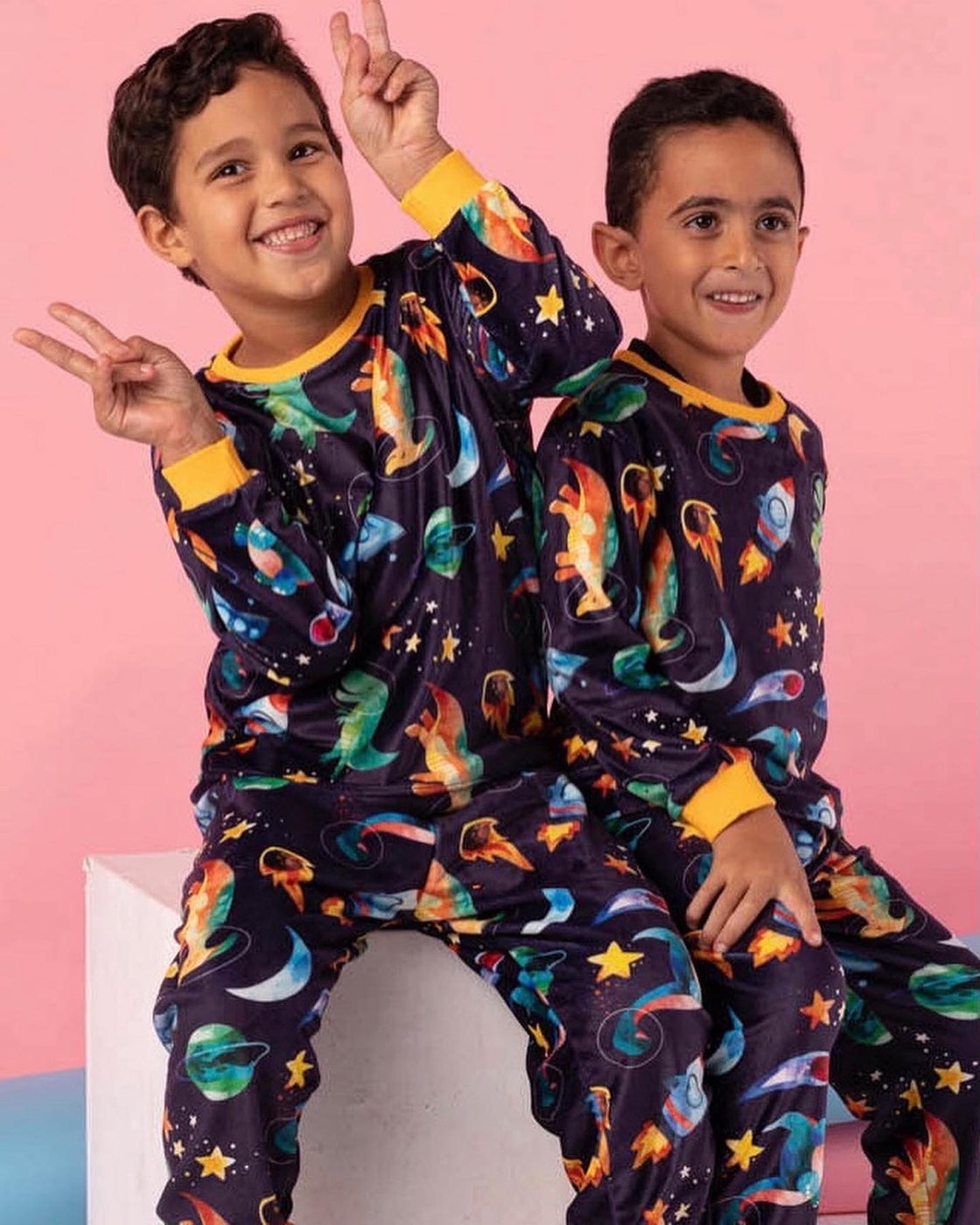 Navy Dino Space Fleece Pyjamas