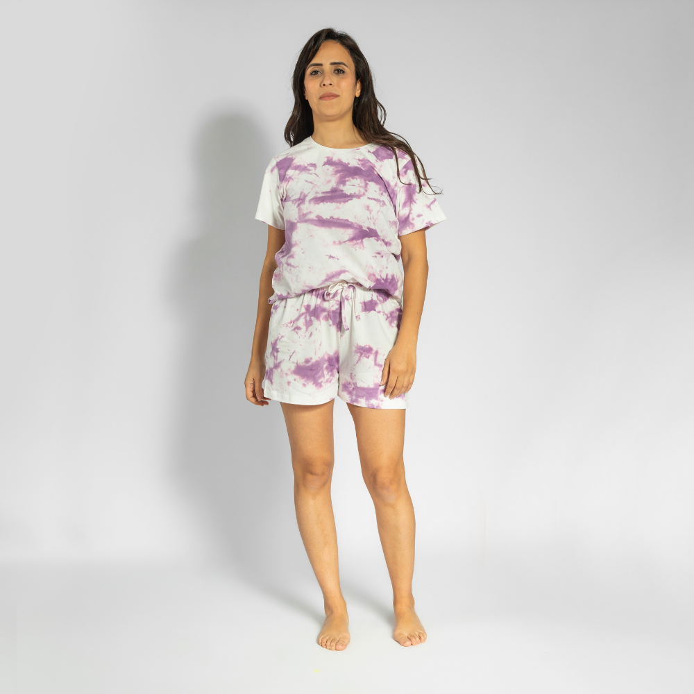 Women Purple Tie Dye Shorts Set