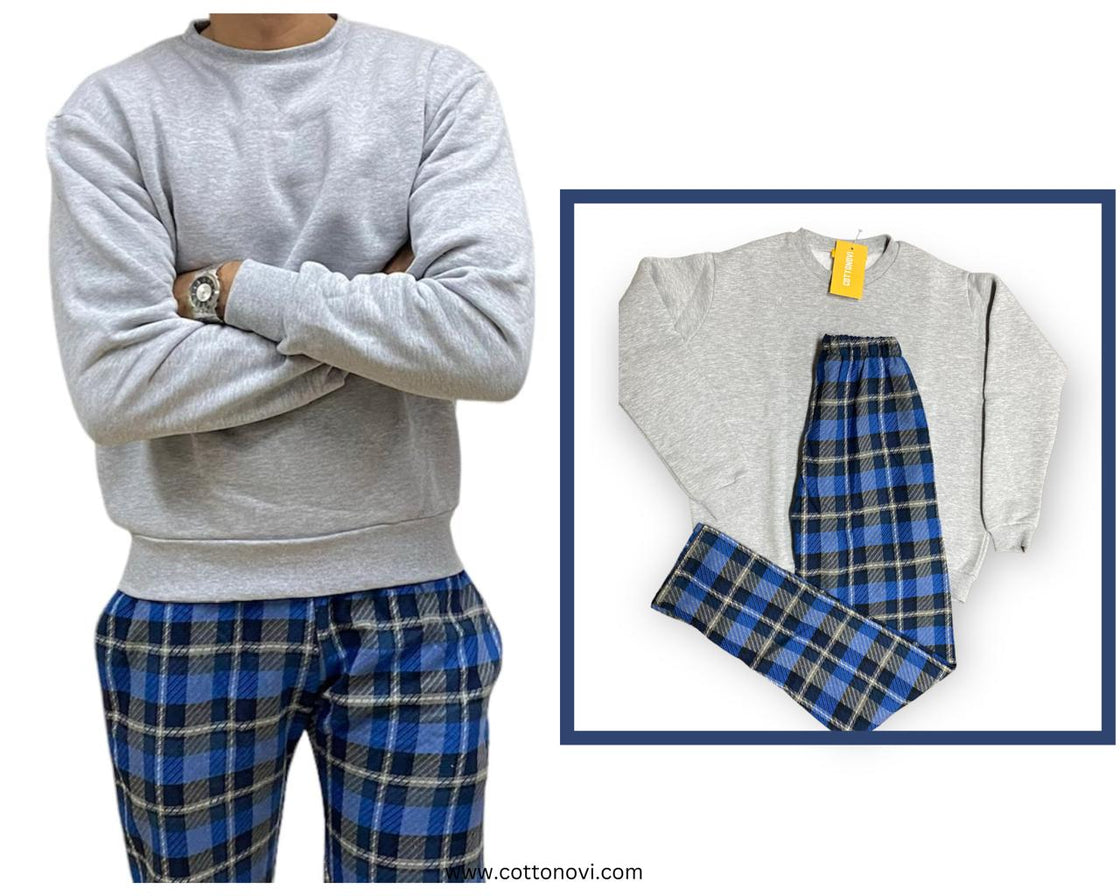 Gray/ Navy plaid men pajamas