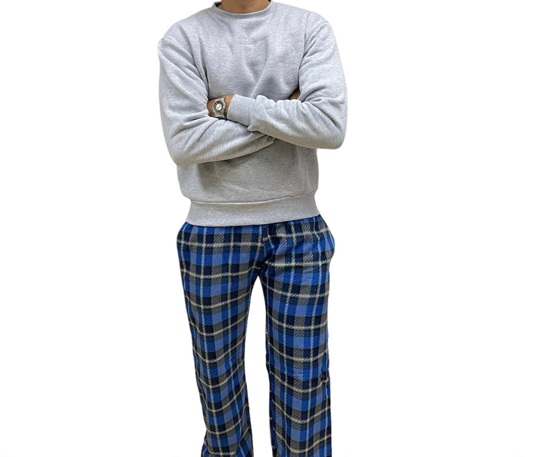 Gray/ Navy plaid men pajamas